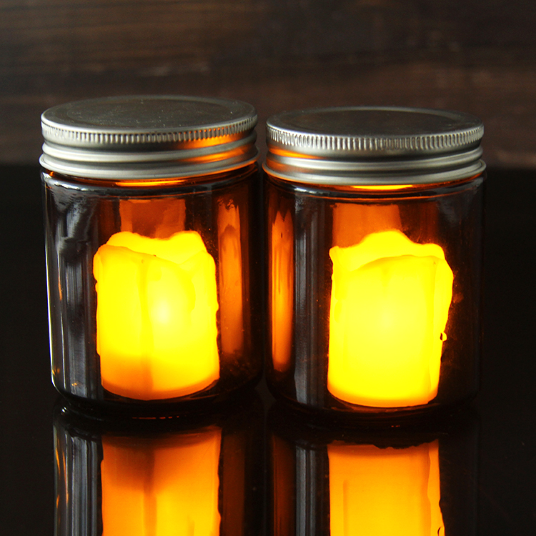 Amber Round 150ml 200ml Glass Candle Jar with Screw Lid