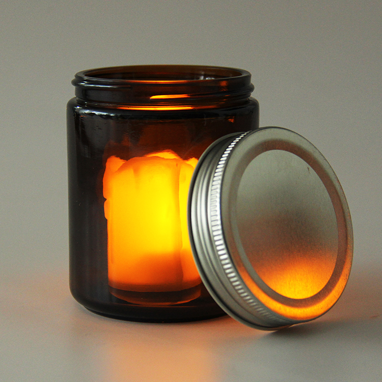 Amber Round 150ml 200ml Glass Candle Jar with Screw Lid