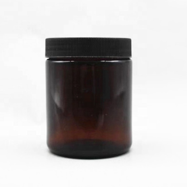 Amber Wide Mouth Empty Hot Sale Custom 250ml 8oz 100ml Straight Side Round Glass Candle Jar With Metal lid Wholesale