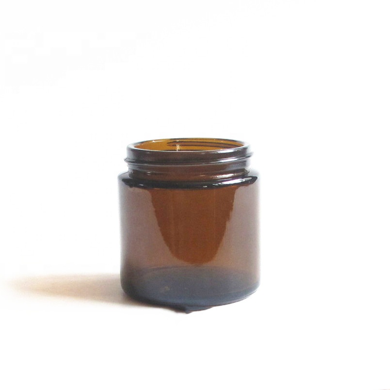 Amber Wide Mouth Empty Hot Sale Custom 250ml 8oz 100ml Straight Side Round Glass Candle Jar With Metal lid Wholesale