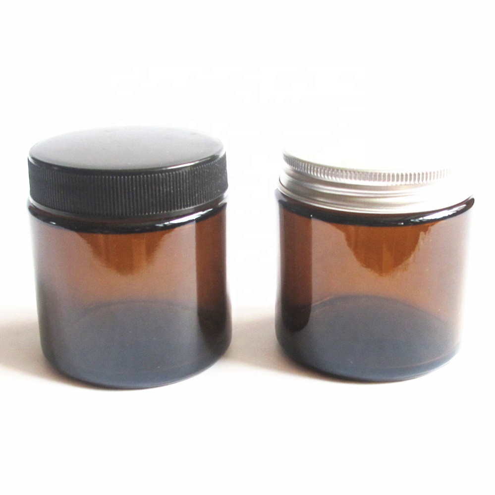 Amber Wide Mouth Empty Hot Sale Custom 250ml 8oz 100ml Straight Side Round Glass Candle Jar With Metal lid Wholesale