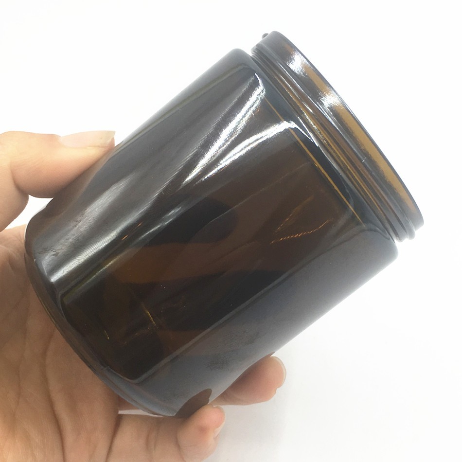 Amber Wide Mouth Empty Hot Sale Custom 250ml 8oz 100ml Straight Side Round Glass Candle Jar With Metal lid Wholesale
