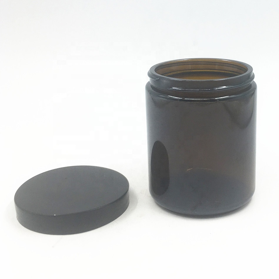 Amber Wide Mouth Empty Hot Sale Custom 250ml 8oz 100ml Straight Side Round Glass Candle Jar With Metal lid Wholesale