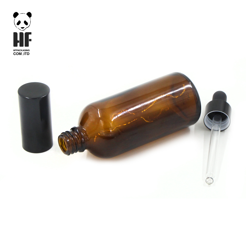 Amber boston round glass 4 oz glass bottle with dropper for essential oils