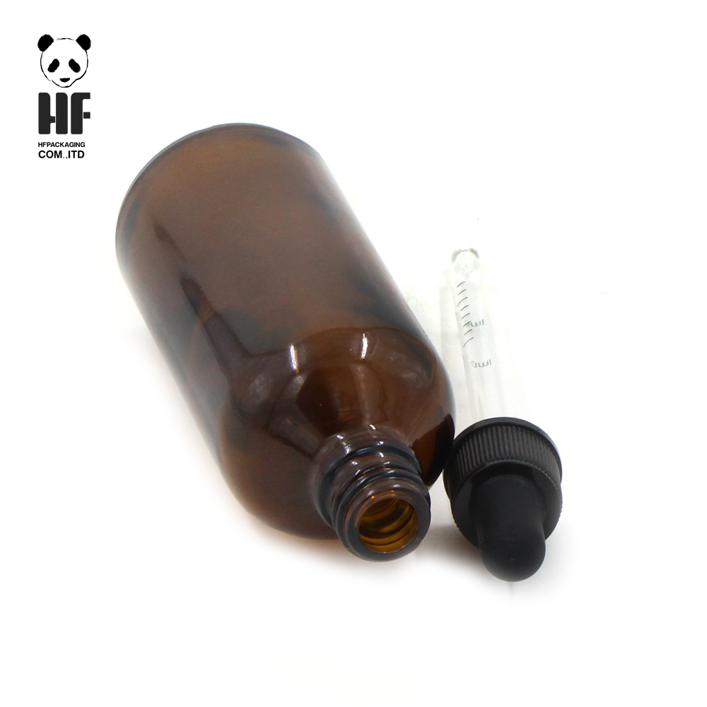 Amber boston round glass 4 oz glass bottle with dropper for essential oils