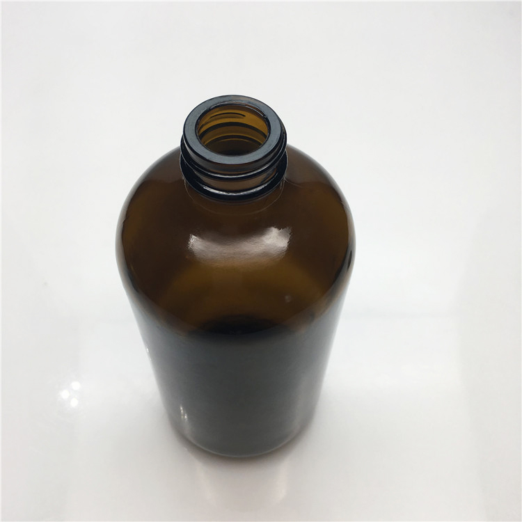 Amber boston round glass bottle 500ml for essential oil with 28mm screw lid