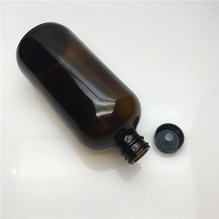 Amber boston round glass bottle 500ml for essential oil with 28mm screw lid