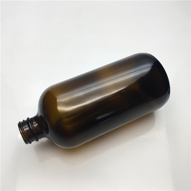 Amber boston round glass bottle 500ml for essential oil with 28mm screw lid