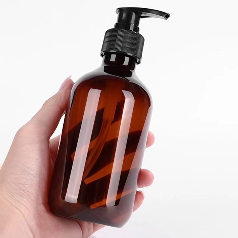 Amber bottle with pump spray bottles for hair products 250ml Amber plastic bottle