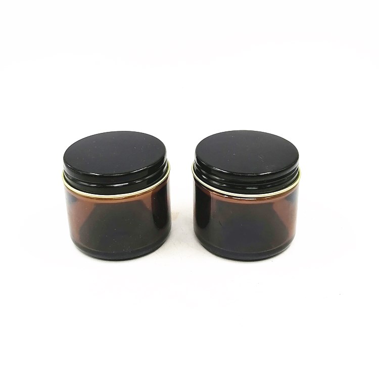 Amber/brown 50ml  empty Glass makeup Eye Cream Jar Cosmetic Packaging container Small Round Glass Jars with black metal  lid