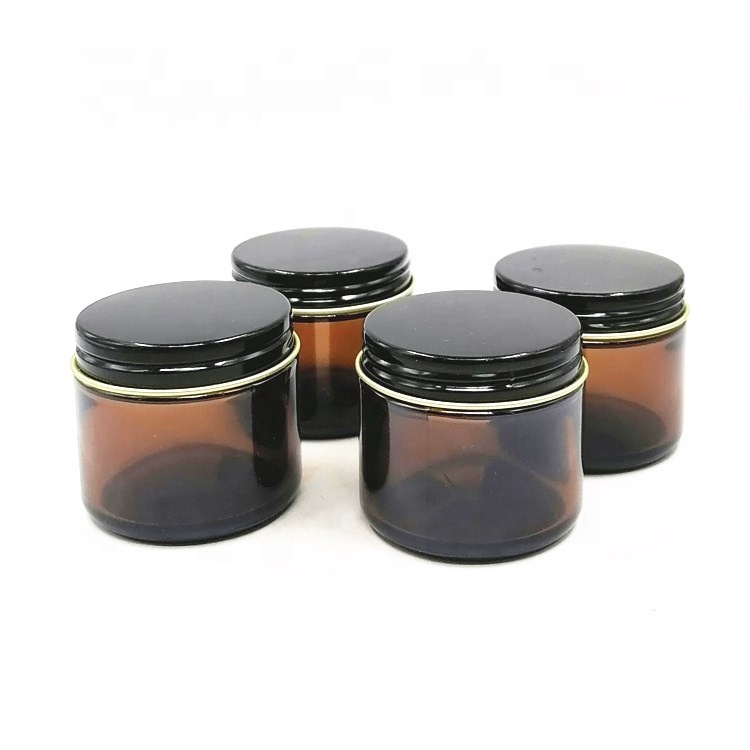 Amber/brown 50ml empty Glass makeup Eye Cream Jar Cosmetic Packaging container Small Round Glass Jars with black metal lid