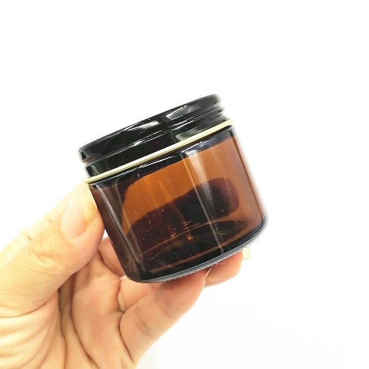 Amber/brown 50ml empty Glass makeup Eye Cream Jar Cosmetic Packaging container Small Round Glass Jars with black metal lid