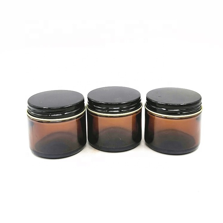 Amber/brown 50ml empty Glass makeup Eye Cream Jar Cosmetic Packaging container Small Round Glass Jars with black metal lid