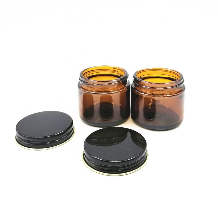 Amber/brown 50ml empty Glass makeup Eye Cream Jar Cosmetic Packaging container Small Round Glass Jars with black metal lid