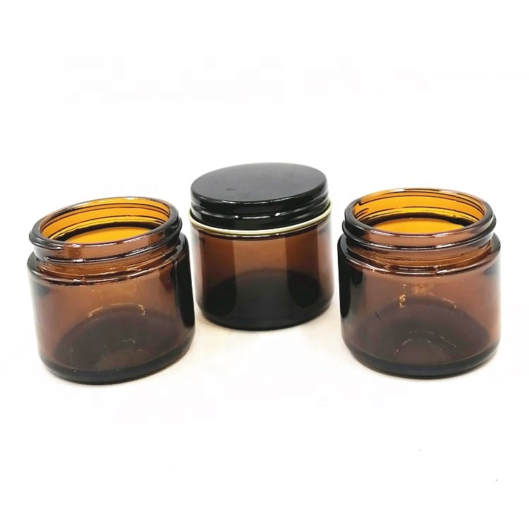 Amber/brown 50ml empty Glass makeup Eye Cream Jar Cosmetic Packaging container Small Round Glass Jars with black metal lid