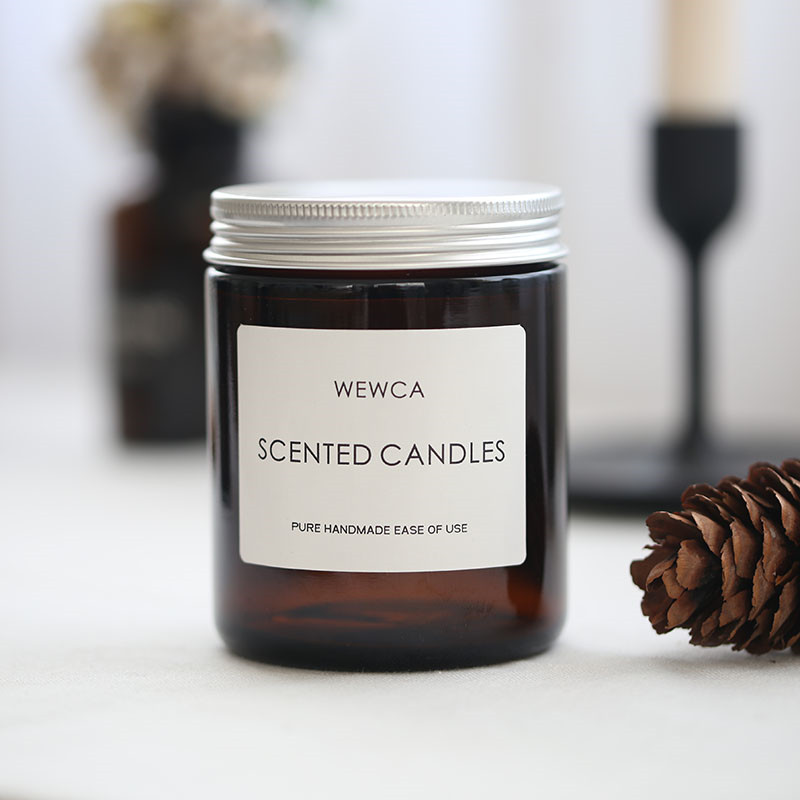 Amber candle jar with metal lid