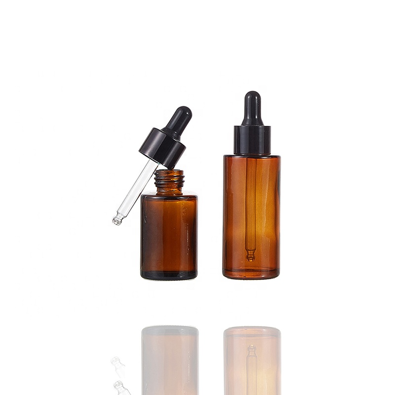 Amber clear 30ml 40ml 60ml 100ml 200ml flat shoulder cylinder glass dropper bottle for serum essential oil with black dropper