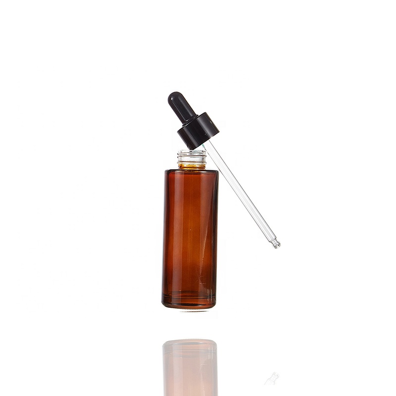 Amber clear 30ml 40ml 60ml 100ml 200ml flat shoulder cylinder glass dropper bottle for serum essential oil with black dropper