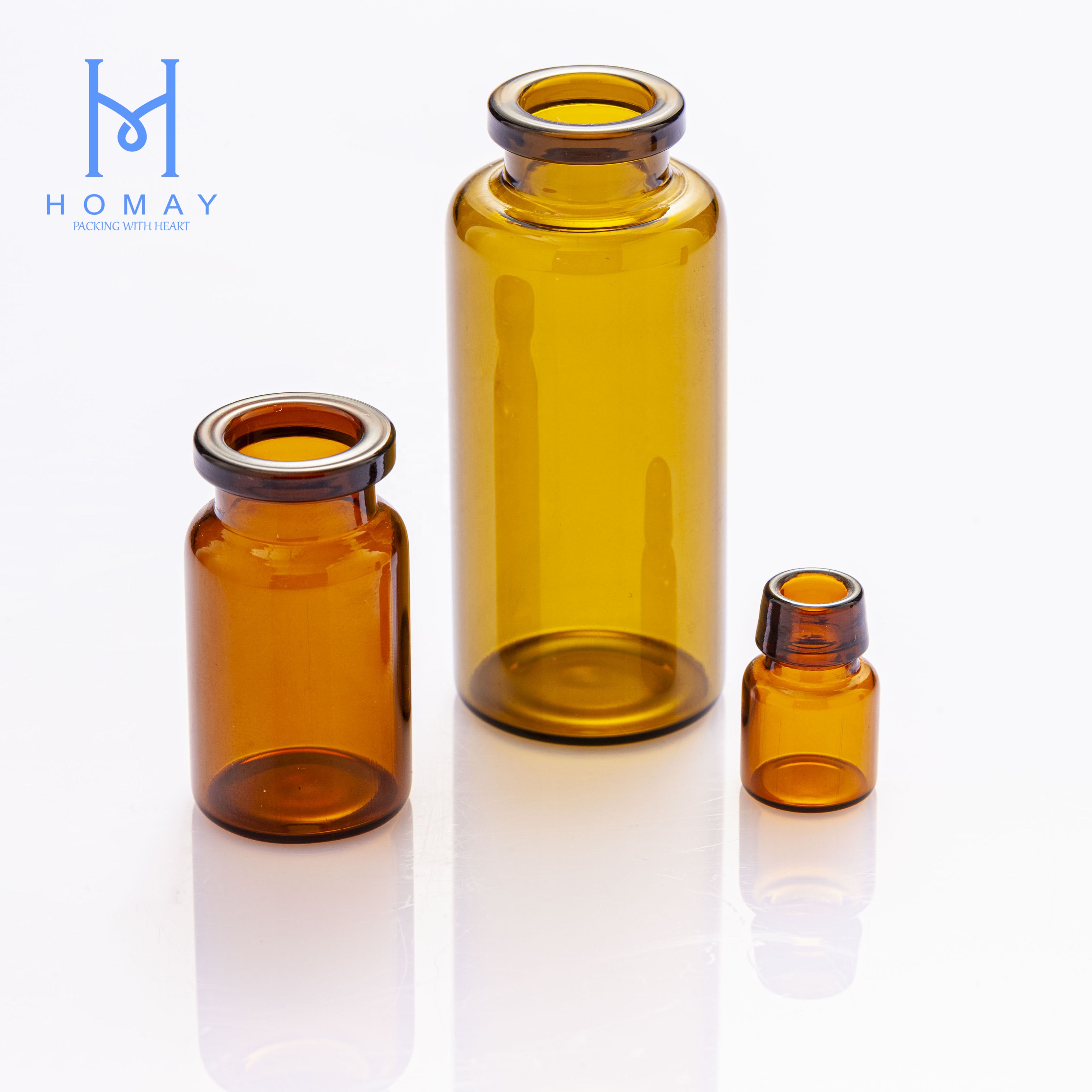 Amber clear Pharmaceutical injection borosilicate glass tubular vials with rubber stopper and caps