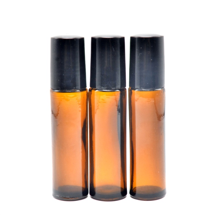 Amber clear blue 10ml glass roller bottle for essential oils with screw lid and metal roller ball