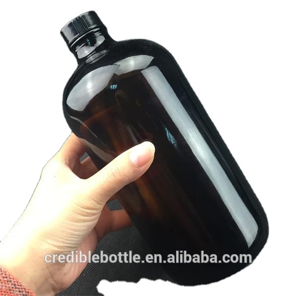 Amber clear boston round glass bottles with screw cap wholesale