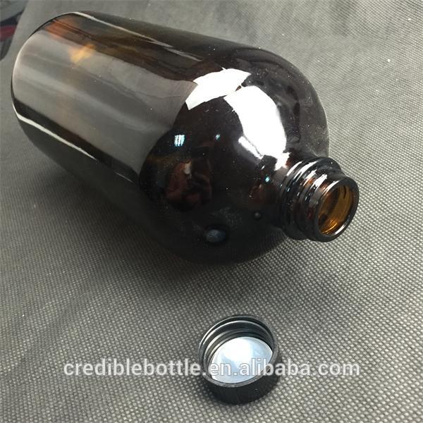 Amber clear boston round glass bottles with screw cap wholesale