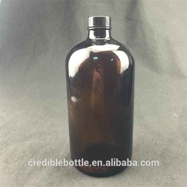 Amber clear boston round glass bottles with screw cap wholesale