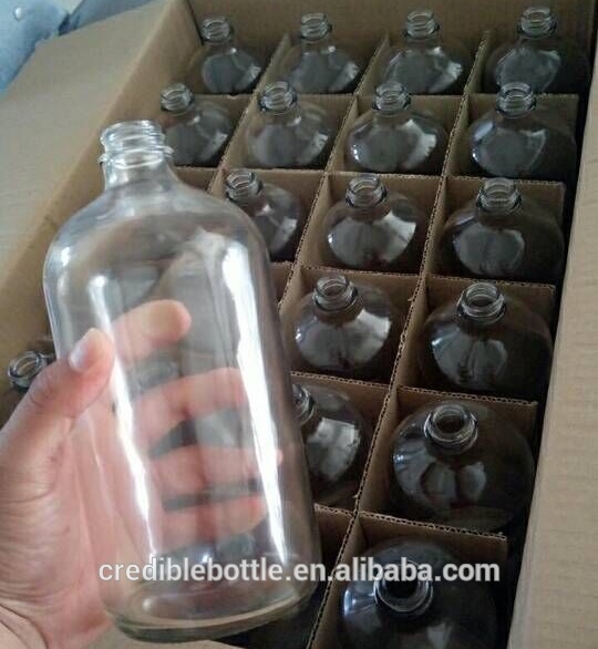 Amber clear boston round glass bottles with screw cap wholesale