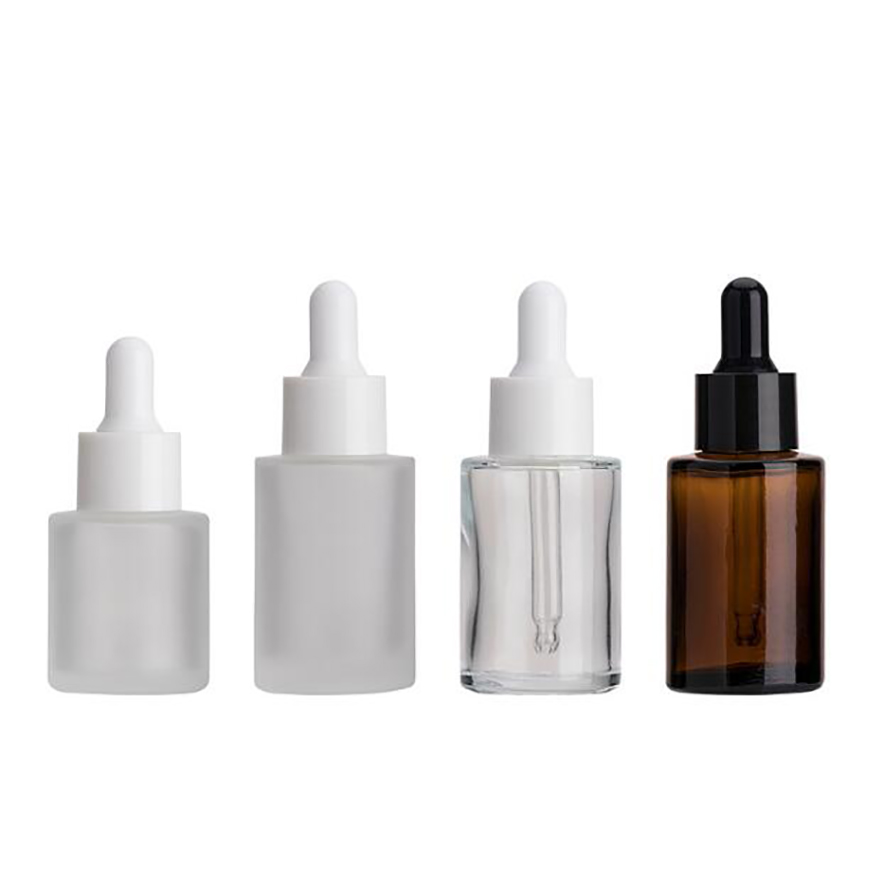 Amber clear frosted 1 oz 1oz 30 ml 30ml flat shoulder cylinder glass dropper bottle for serum essential oil