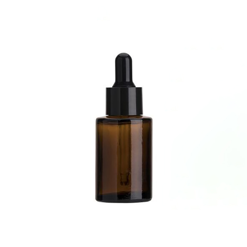 Amber clear frosted 1 oz 1oz 30 ml 30ml flat shoulder cylinder glass dropper bottle for serum essential oil