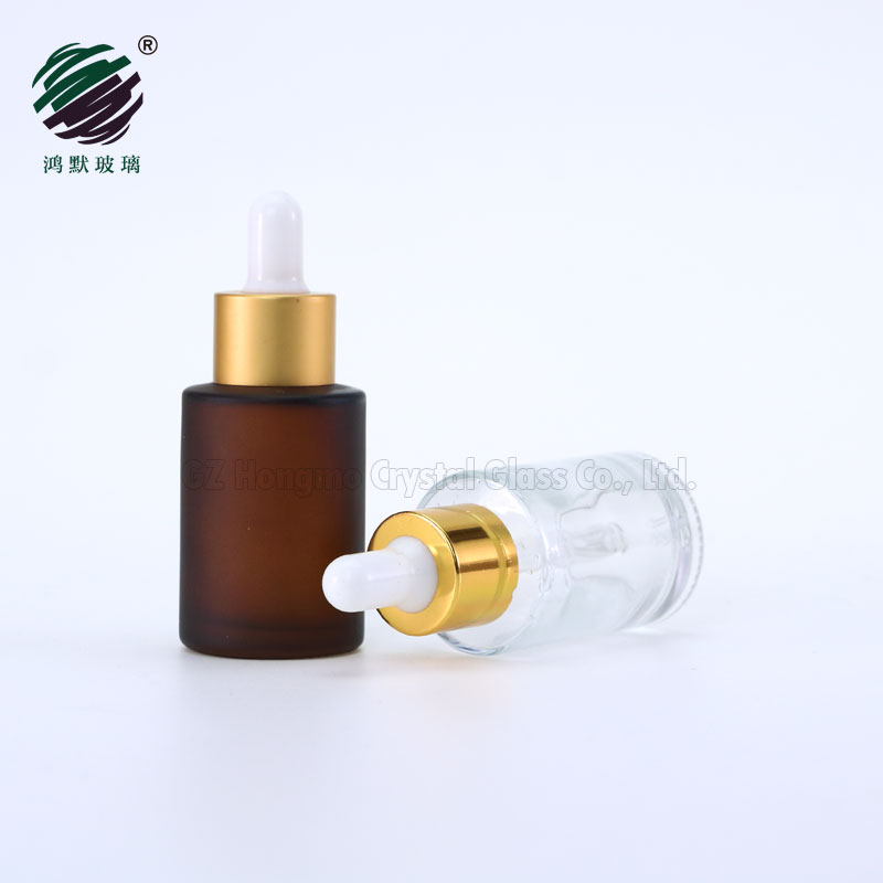 Amber clear frosted 1 oz 1oz 30 ml 30ml flat shoulder cylinder glass dropper bottle for serum essential oil
