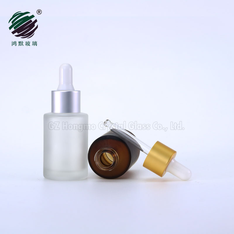 Amber clear frosted 1 oz 1oz 30 ml 30ml flat shoulder cylinder glass dropper bottle for serum essential oil