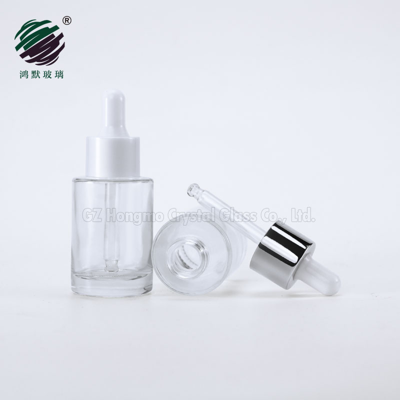 Amber clear frosted 1 oz 1oz 30 ml 30ml flat shoulder cylinder glass dropper bottle for serum essential oil