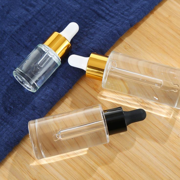 Amber clear frosted 1 oz 1oz 30 ml 30ml flat shoulder cylinder glass dropper bottle for serum essential oil