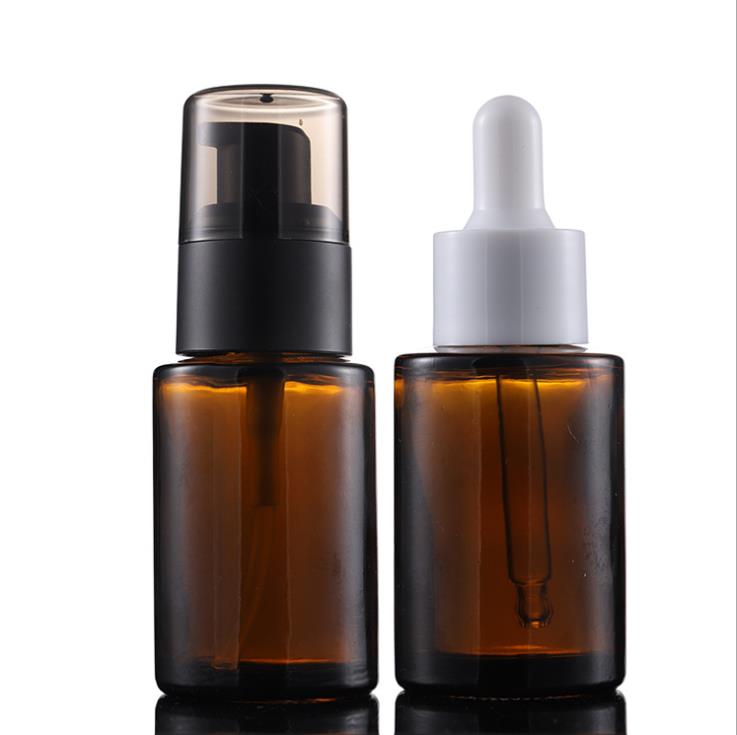 Amber clear frosted 1 oz 1oz 30 ml 30ml flat shoulder cylinder glass dropper bottle for serum essential oil