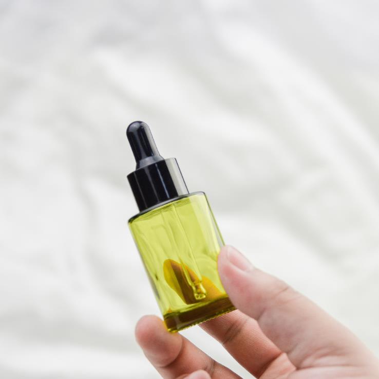 Amber clear frosted 1 oz 1oz 30 ml 30ml flat shoulder cylinder glass dropper bottle for serum essential oil