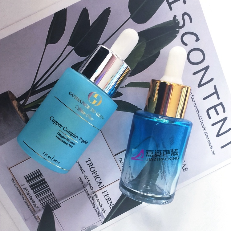 Amber clear frosted 1 oz 1oz 30 ml 30ml flat shoulder cylinder glass dropper bottle for serum essential oil