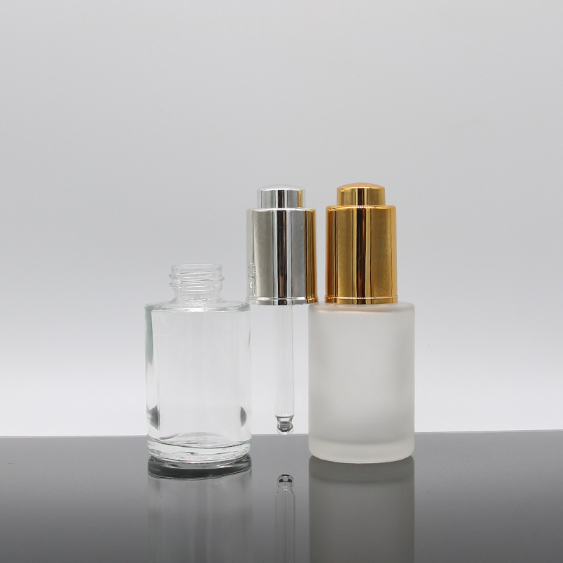 Amber clear frosted 1 oz 1oz 30 ml 30ml flat shoulder cylinder glass dropper bottle for serum essential oil