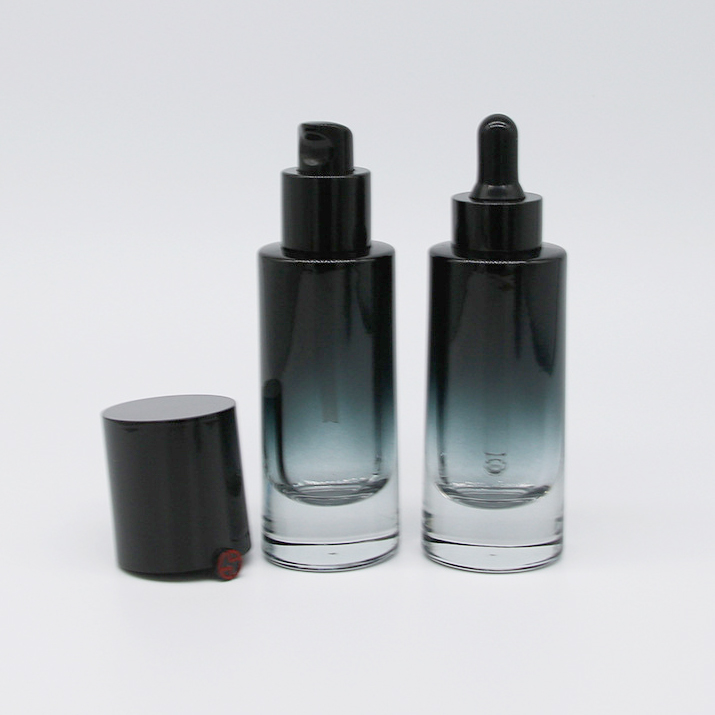 Amber clear frosted 1 oz 1oz 30 ml 30ml flat shoulder cylinder glass dropper bottle for serum essential oil