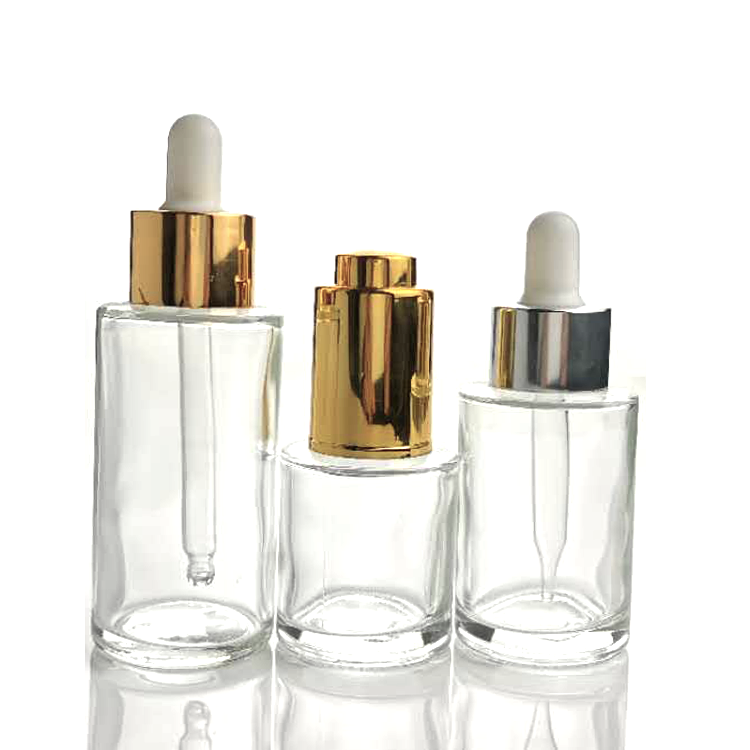 Amber clear frosted 1 oz 1oz 30 ml 30ml flat shoulder cylinder glass dropper bottle for serum essential oil