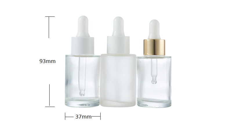 Amber clear frosted blue 30 ml glass essential oil bottle with dropper cap