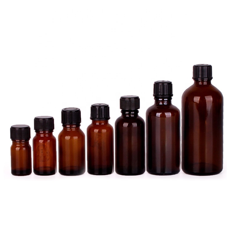 Amber color 10ml 30ml 50ml essential oil packaging bottle glass bottle with plastic dropper