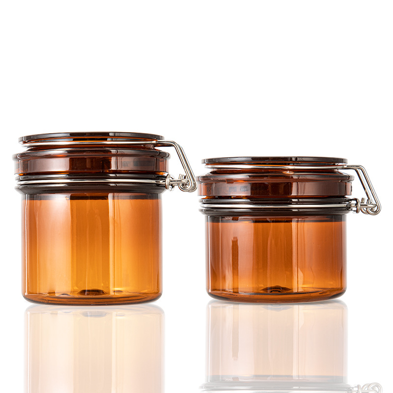 Amber color Guangdong Hot sale screen printing customized cheap plastic 4oz cosmetic jar with straight side black screw top lids