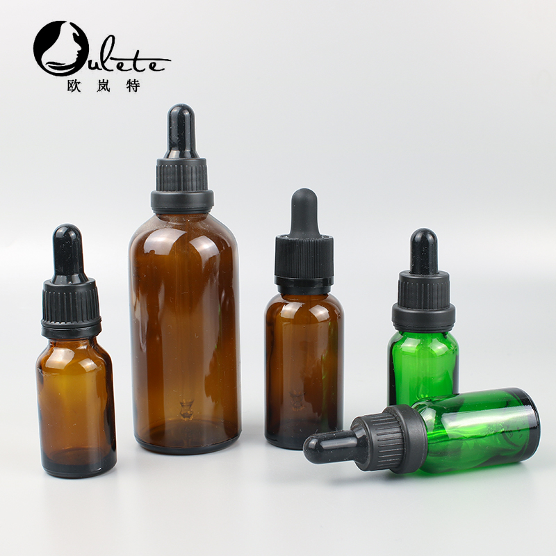 Amber cosmetic container essence packaging essential oil press pump bottle with childproof lid