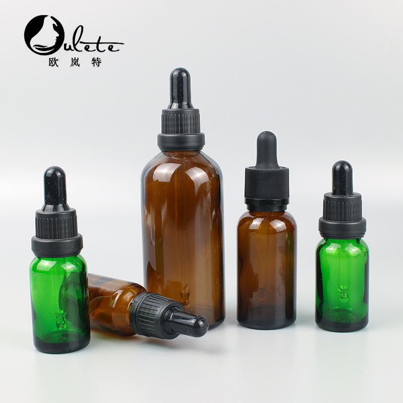 Amber cosmetic container essence packaging essential oil press pump bottle with childproof lid