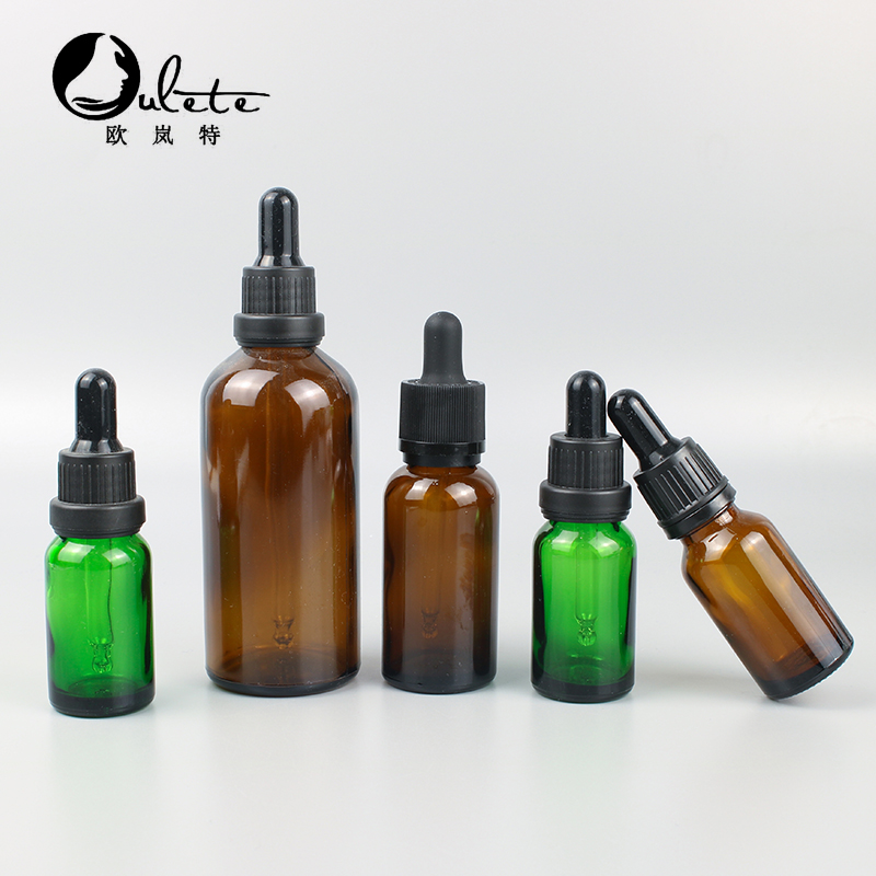 Amber cosmetic container essence packaging essential oil press pump bottle with childproof lid