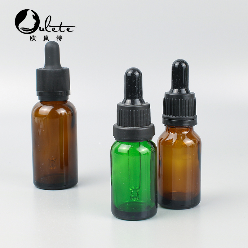 Amber cosmetic container essence packaging essential oil press pump bottle with childproof lid