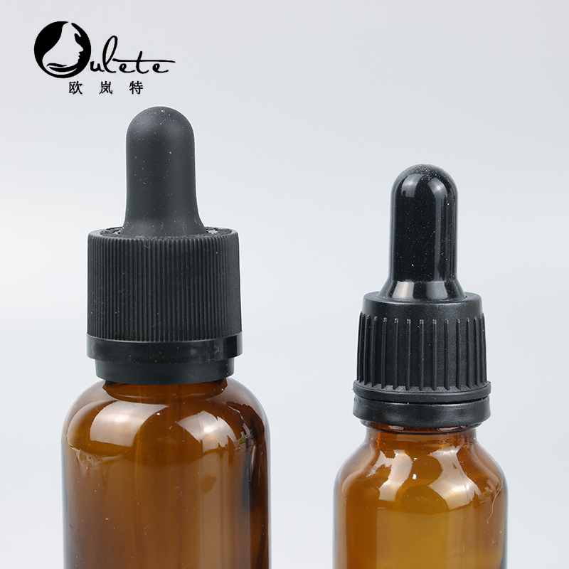 Amber cosmetic container essence packaging essential oil press pump bottle with childproof lid