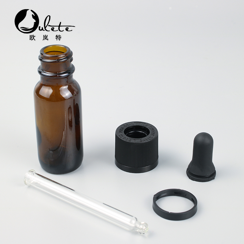 Amber cosmetic container essence packaging essential oil press pump bottle with childproof lid