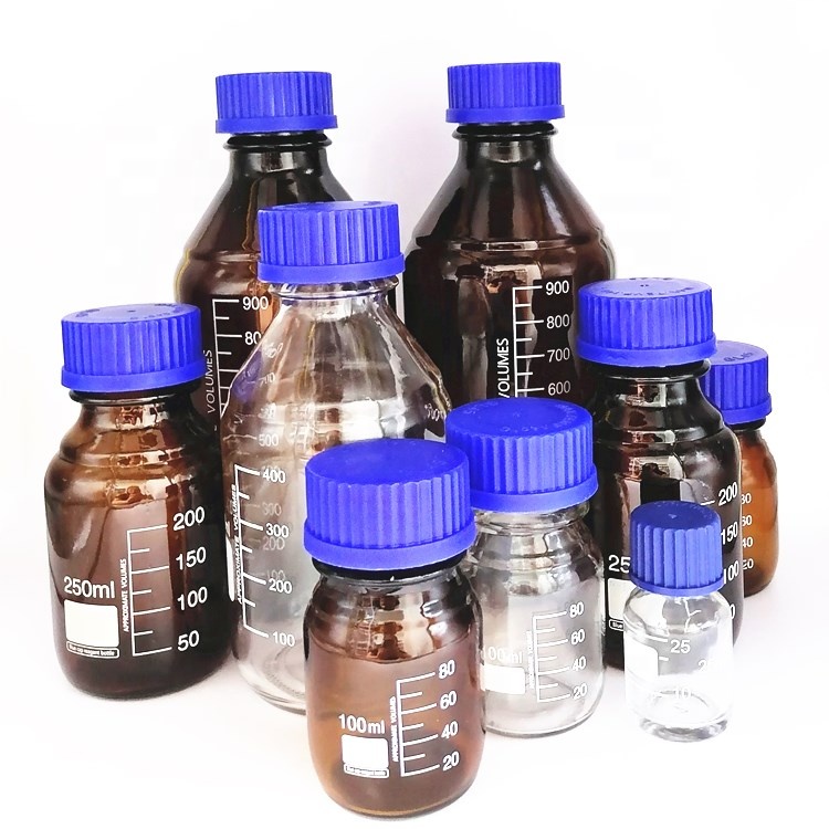 Amber empty 50ml 100ml 250ml 500ml 1000ml Laboratory glass Reagent apothecary Bottles With Scale